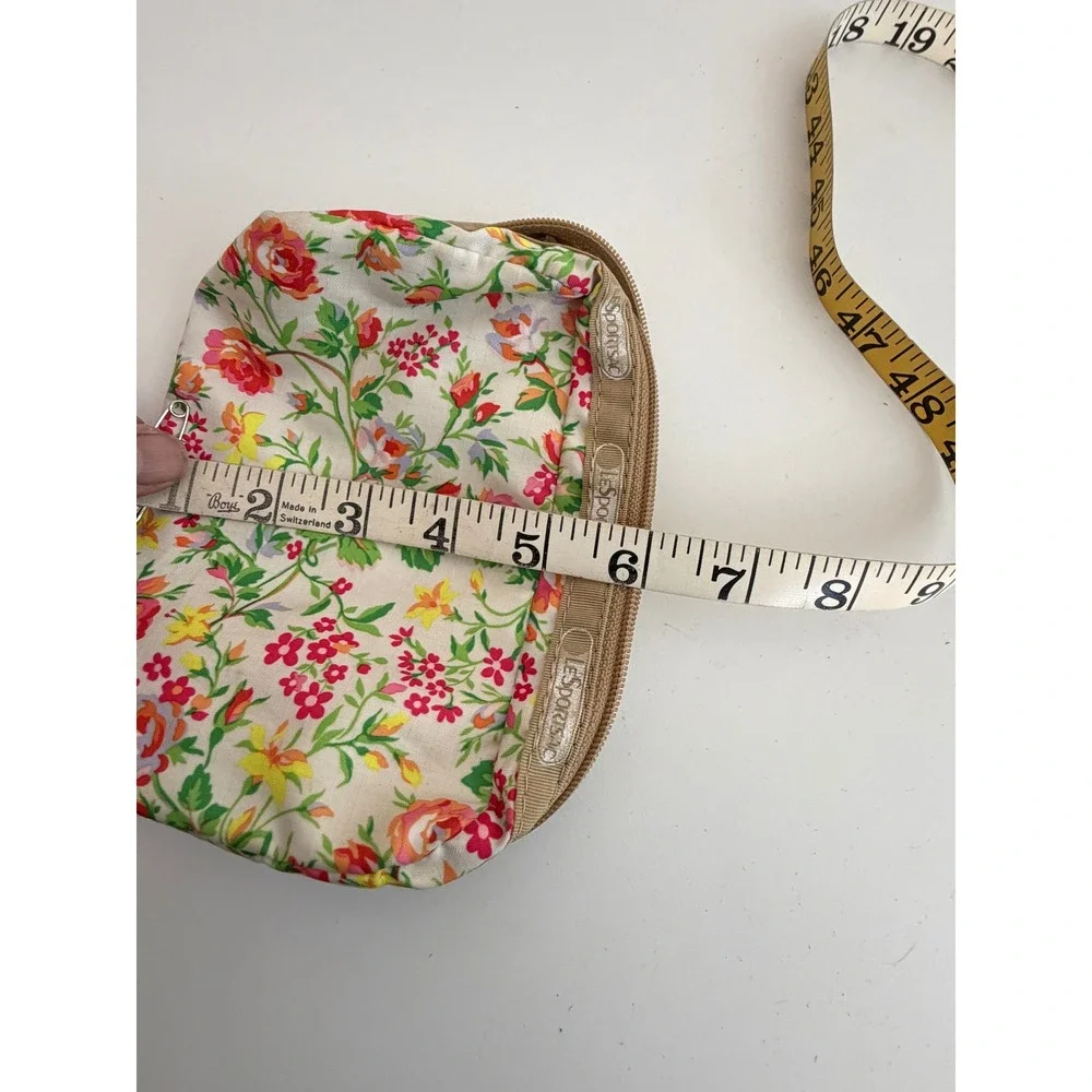 LeSportsac Floral Cosmetic Pouch Cream Multi Color Nylon Makeup Bag Zip Travel